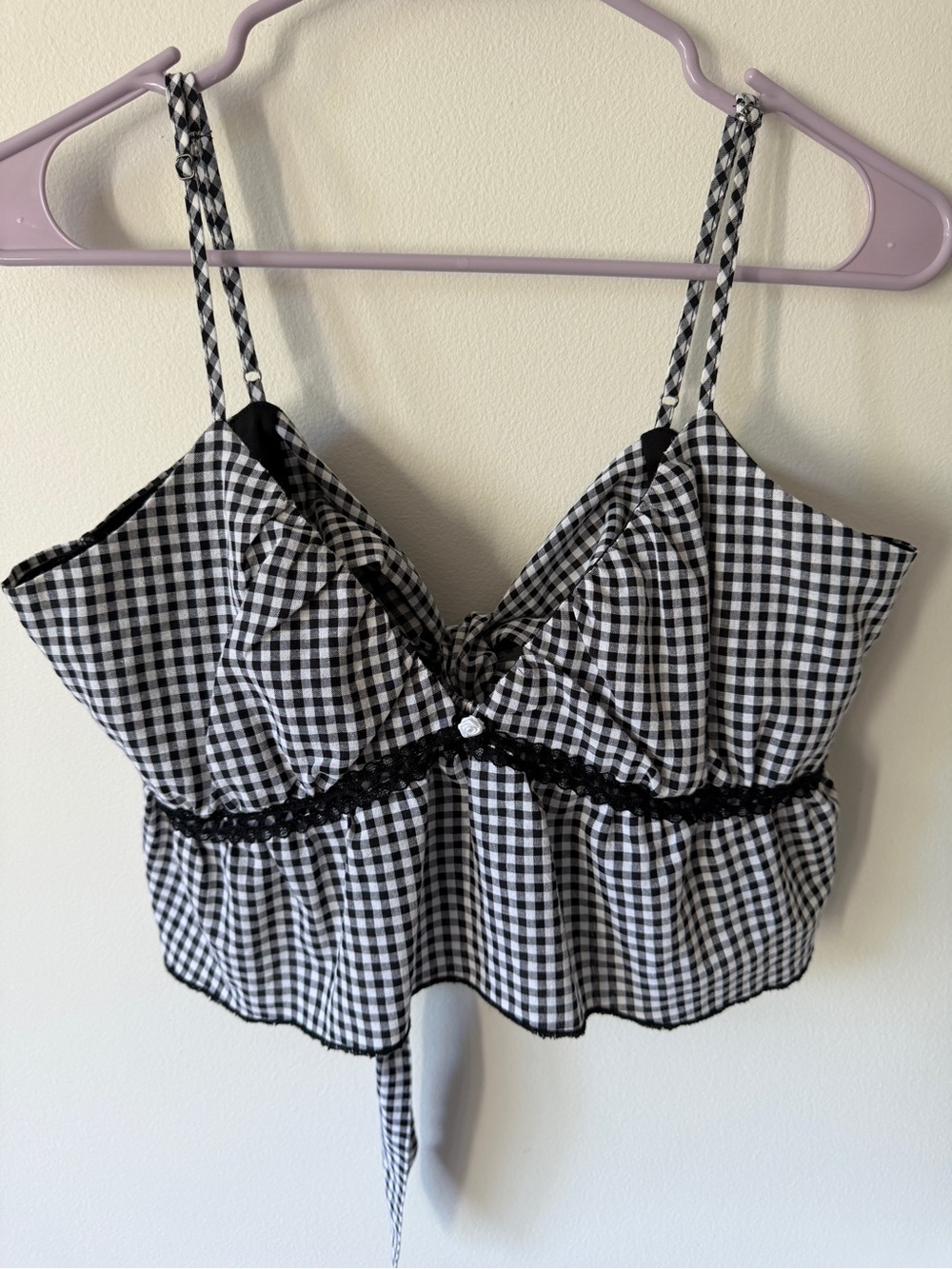 La Hearts Black & White Gingham Tie-Front Camisole
